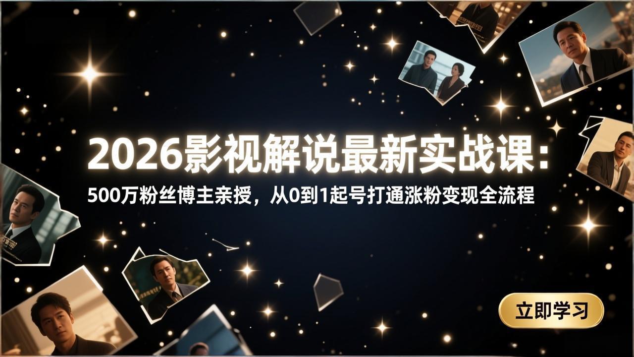 2026影视解说最新实战课：500万粉丝博主亲授，从0到1起号打通涨粉变现全流程-源创文化-轻创终点站