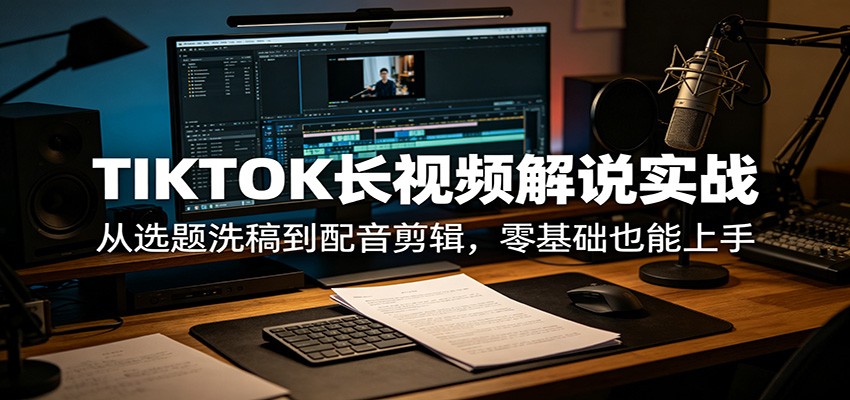 TIKTOK长视频解说实战:从选题洗稿到配音剪辑,零基础也能上手-源创文化-轻创终点站