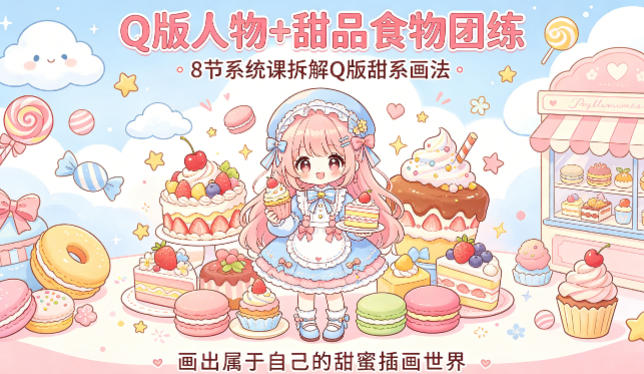 Q版人物+甜品食物团练，8节系统课拆解Q版甜系画法，画出属于自己的甜蜜插画世界-源创文化-轻创终点站