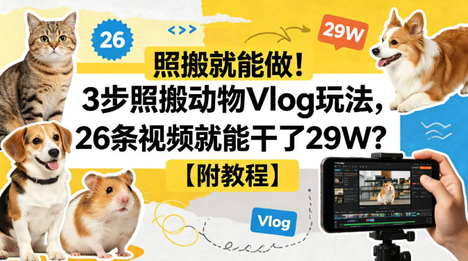 照搬就能做!3步照搬动物Vlog玩法,26条视频就能干了29W?【附教程】【赠coze一键生成工作流】-源创文化-轻创终点站