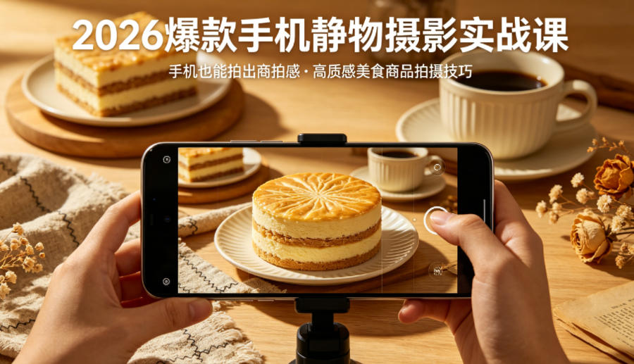 2026爆款手机静物摄影实战课，手机也能拍出商拍感，学会拍出高质感美食商品-源创文化-轻创终点站