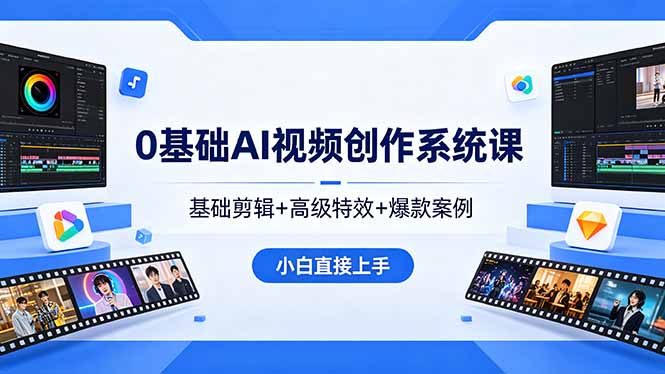 0基础AI视频创作系统课，基础剪辑+高级特效+爆款案例，小白直接上手-源创文化-轻创终点站