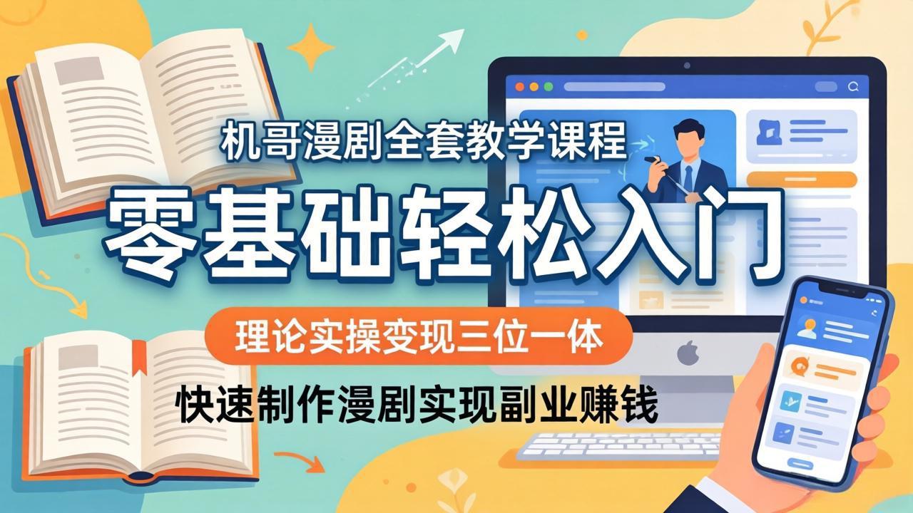 机哥漫剧全套教学课程,理论实操变现三位一体,零基础轻松入门,快速制作漫剧实现副业赚钱-源创文化-轻创终点站