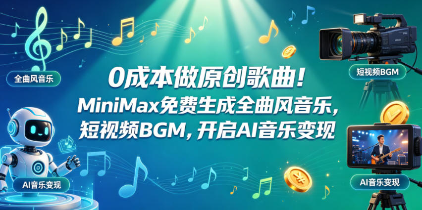 0成本做原创歌曲！MiniMax免费生成全曲风音乐，短视频BGM，开启AI音乐变现-源创文化-轻创终点站