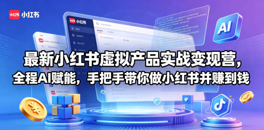 最新小红书虚拟产品实战变现营，全程AI赋能，手把手带你做小红书并赚到钱-源创文化-轻创终点站