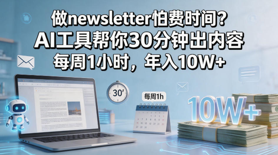 做newsletter怕费时间？AI工具帮你30分钟出内容，每周1小时，年入10W+！【原创双语字幕】-源创文化-轻创终点站