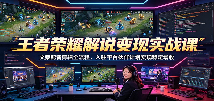 王者荣耀解说变现实战课：文案配音剪辑全流程，入驻平台伙伴计划实现稳定增收-源创文化-轻创终点站