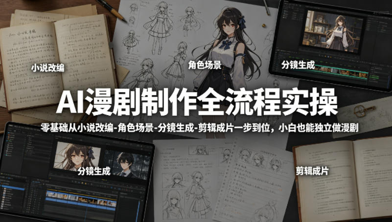 AI漫剧制作全流程实操，零基础从小说改编-角色场景-分镜生成-剪辑成片一步到位，小白也能独立做漫剧-源创文化-轻创终点站