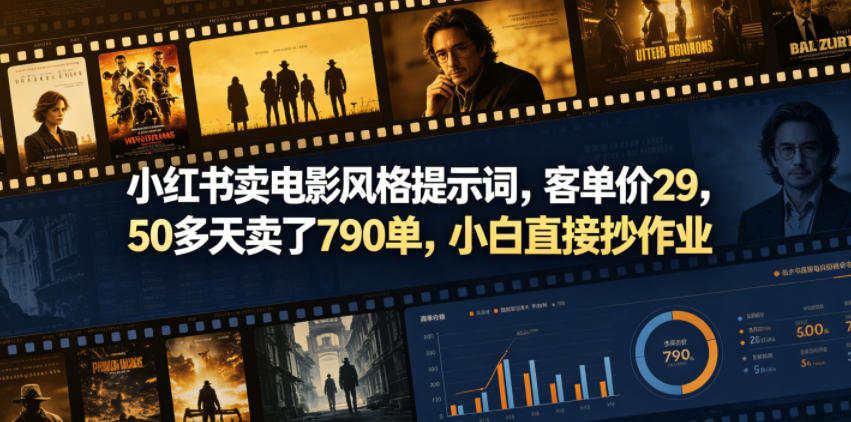 小红书卖电影风格提示词，客单价29，50多天卖了790单，小白直接抄作业！-源创文化-轻创终点站