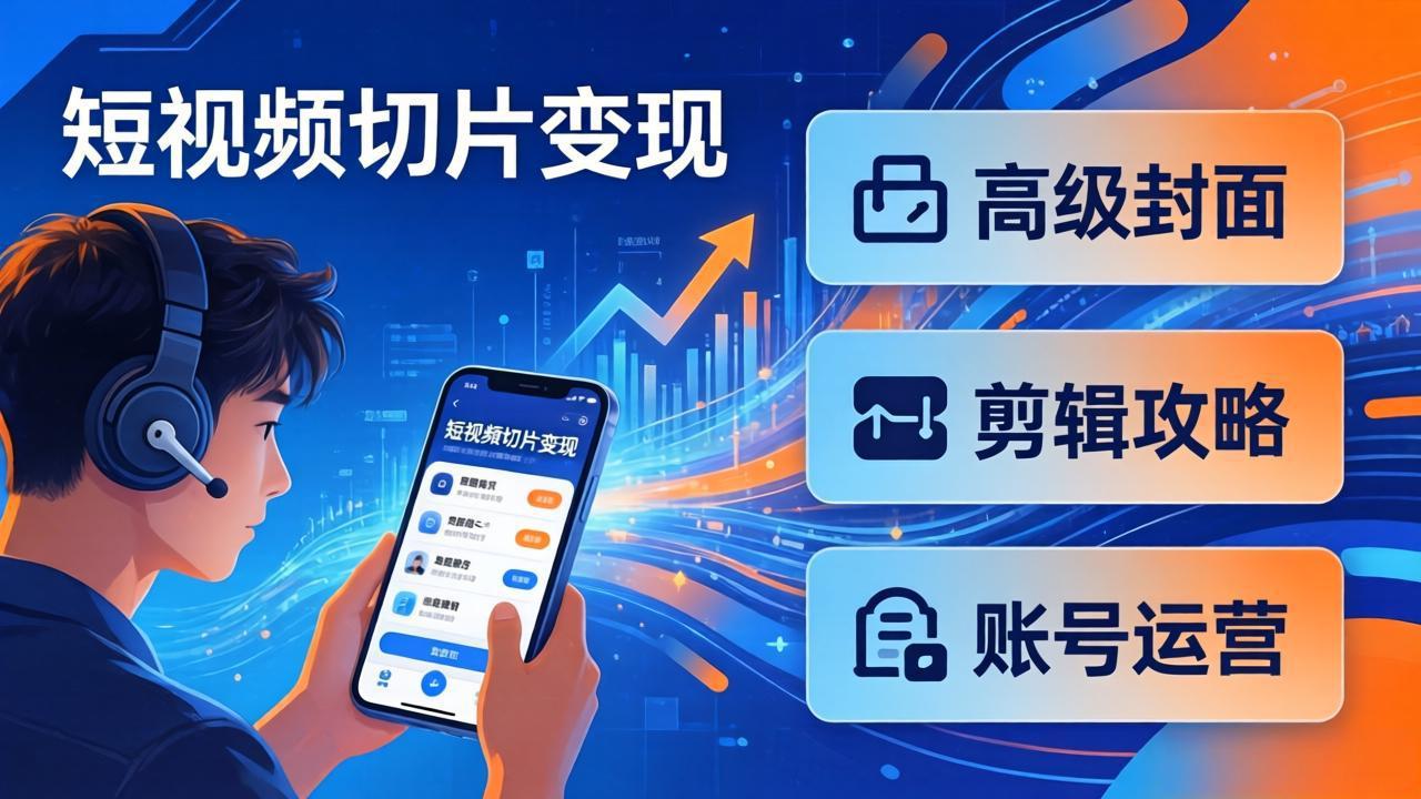 短视频切片变现速成班2.0：高级封面+剪辑攻略+账号运营，0基础小白快速入局副业-源创文化-轻创终点站