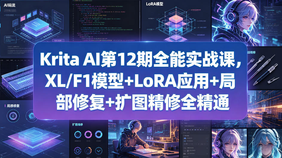 Krita AI第12期全能实战课，XL/F1模型+LoRA应用+局部修复+扩图精修全精通-源创文化-轻创终点站