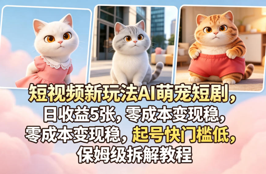 短视频新玩法AI萌宠短剧，日收益5张，零成本变现稳，起号快门槛低，保姆级拆解教程-源创文化-轻创终点站