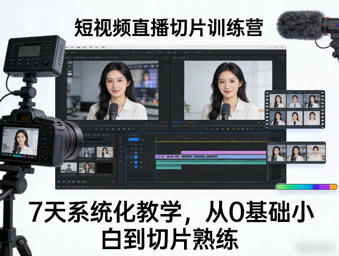 短视频直播切片训练营，7天系统化教学，从0基础小白到切片熟练