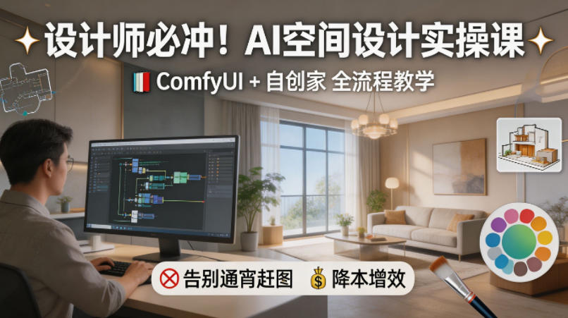 设计师必冲！AI空间设计实操课，ComfyUI+自创家全教学，告别通宵赶图，降本增效-源创文化-轻创终点站