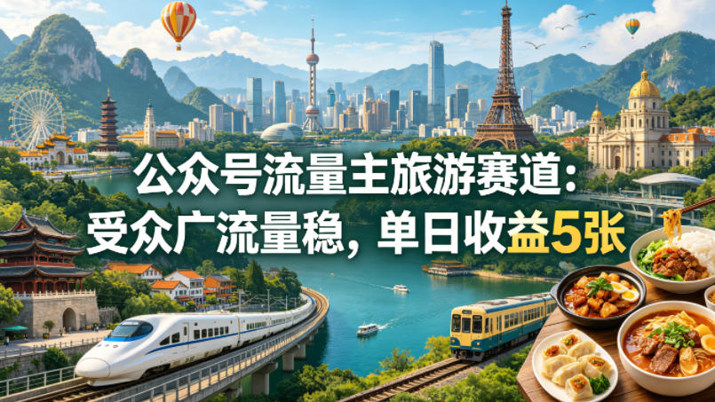 公众号流量主之旅游赛道，受众广+流量稳，平均单日收益5张+-源创文化-轻创终点站