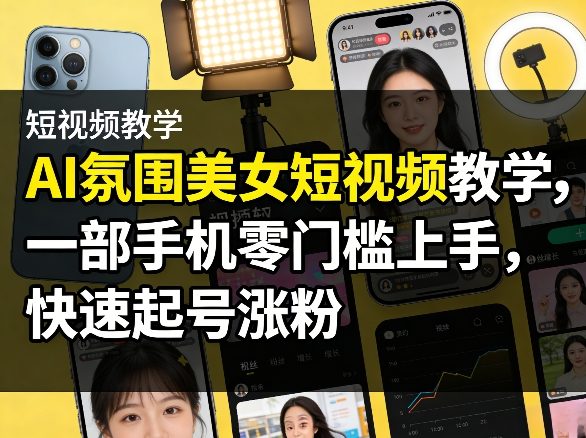 AI氛围美女短视频教学，一部手机零门槛上手，快速起号涨粉-源创文化-轻创终点站