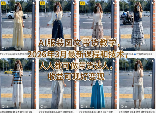 AI服装图文带货教学，2026年3月最新课程和技术，人人都可做带货达人，收益可观好变现-源创文化-轻创终点站