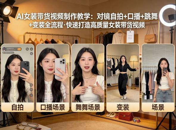 AI女装带货视频制作教学，对镜自拍、口播、跳舞、变装全流程，快速打造高质量女装带货视频-源创文化-轻创终点站