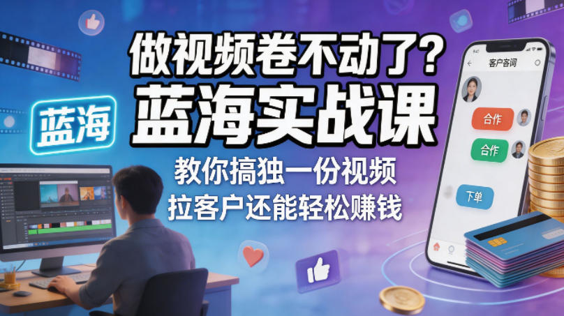 做视频卷不动了？蓝海实战课教你搞独一份视频，拉客户还能轻松賺钱！【原创双语字幕】-源创文化-轻创终点站