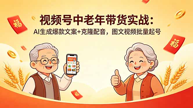 视频号中老年带货实战：AI生成爆款文案+克隆配音，图文视频批量起号-源创文化-轻创终点站