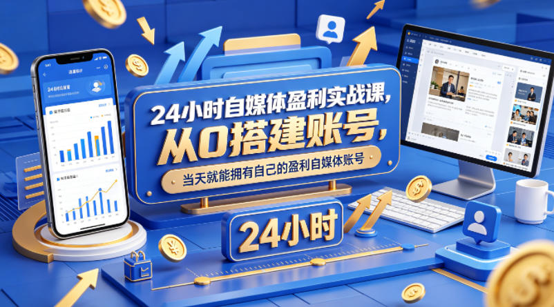 24小时自媒体盈利实战课,从0搭建账号,当天就能拥有自己的盈利自媒体账号-源创文化-轻创终点站