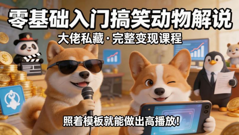 零基础入门搞笑动物解说，大佬私藏完整变现课程，照着模板就能做出高播放-源创文化-轻创终点站