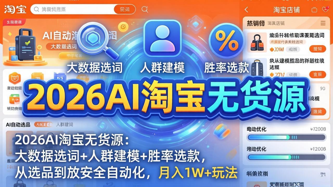 2026AI淘宝无货源-4月更新：大数据选词+人群建模+胜率选款，从选品到放大全自动化，月入1W+玩法-源创文化-轻创终点站