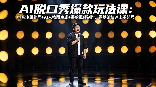 AI脱口秀爆款玩法课：抖音注册养号+AI人物图生成+爆款视频制作，零基础快速上手起号-源创文化-轻创终点站