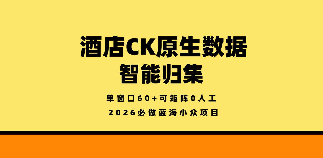 酒店CK原生数据智能归集，单窗口60+可矩阵0人工，2026必做蓝海小众项目【揭秘】-源创文化-轻创终点站