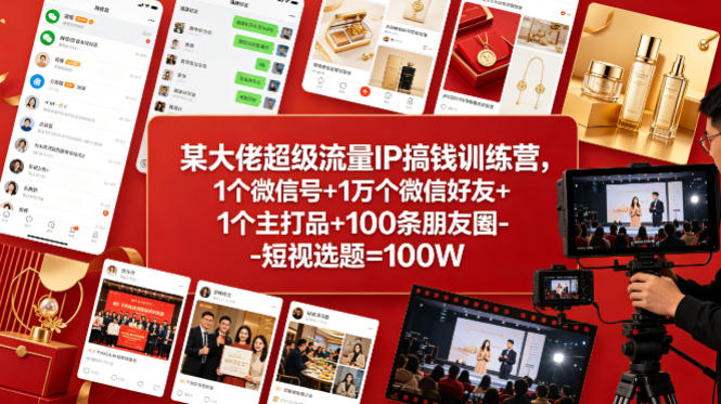 某大佬超级流量IP搞钱训练营,1个微信号+1万个微信好友+1个主打品+100条朋友圈-短视选题=100W-源创文化-轻创终点站
