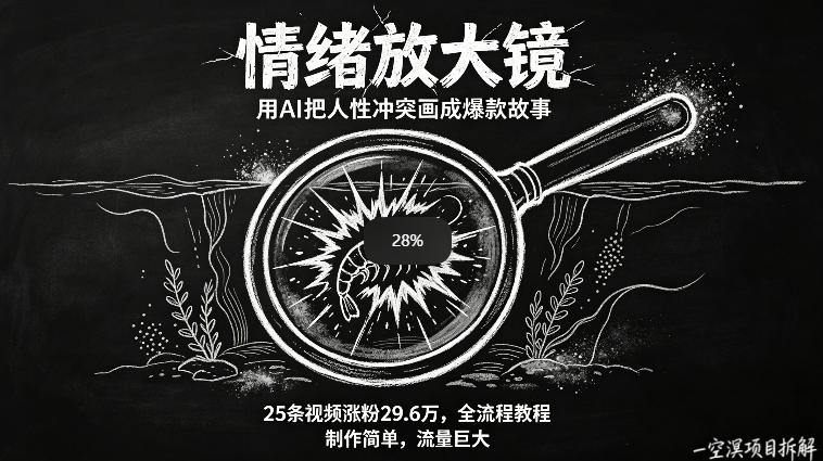 AI制作“情绪放大镜“视频，25条视频涨粉29.6W粉，流量巨大，制作简单，全流程教程-源创文化-轻创终点站
