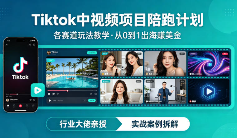 某大佬的Tiktok中视频项目陪跑，涵盖TK各个赛道玩法教学，从0到1出海賺美金-源创文化-轻创终点站