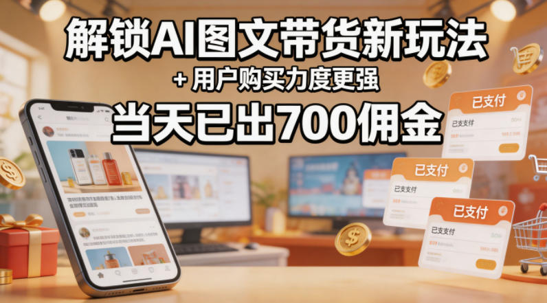 解锁ai图文带货新玩法+用户购买力度更强，当天已出700佣金，详细拆解-源创文化-轻创终点站