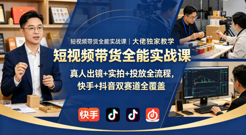 短视频带货全能实战课｜大佬独家教学，真人出镜+实拍+投放全流程，快手+抖音双赛道全覆盖-源创文化-轻创终点站