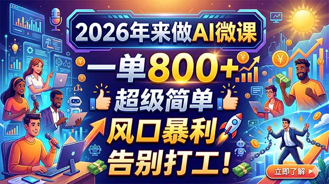 2026年来做AI微课,一单800+,超级简单,风口暴利,告别打工!-源创文化-轻创终点站