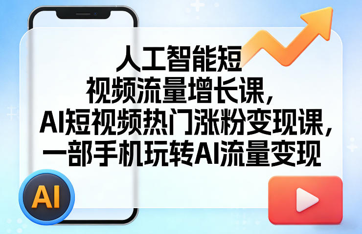人工智能短视频流量增长课，AI短视频热门涨粉变现课，一部手机玩转AI流量变现-源创文化-轻创终点站